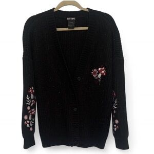 Hot Topic Mushroom Embroidery Black Cardigan Sweater Size XL